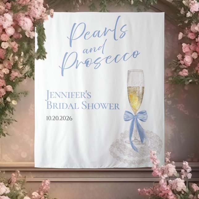 Pearls and Prosecco | Bridal Shower Backdrops Tapestry (Creator Uploaded)