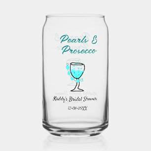 Pearls and prosecco bridal shower blue black name  can glass