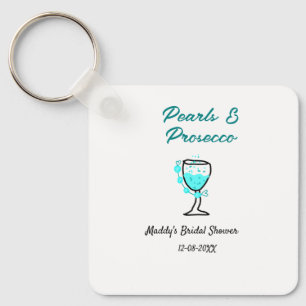 Pearls and prosecco bridal shower blue black name key ring