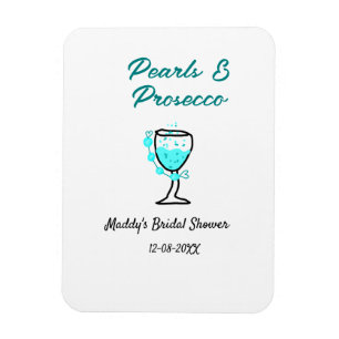 Pearls and prosecco bridal shower blue black name magnet