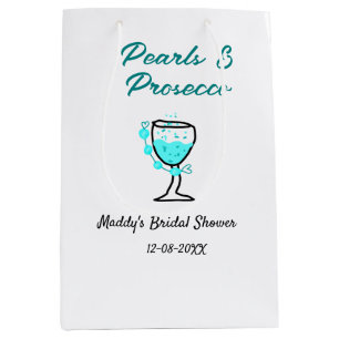 Pearls and prosecco bridal shower blue black name medium gift bag