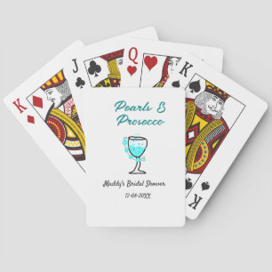 Pearls and prosecco bridal shower blue black name playing cards