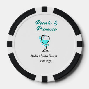 Pearls and prosecco bridal shower blue black name poker chips
