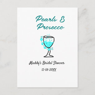 Pearls and prosecco bridal shower blue black name postcard