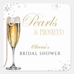 Pearls and Prosecco Bridal Shower, Bridal Brunch Square Sticker