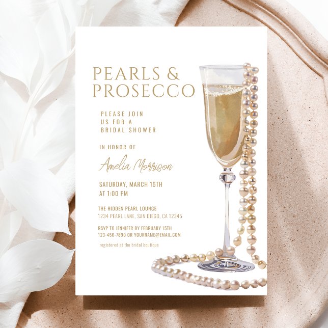 Pearls and Prosecco Bridal Shower Champagne  Invitation (Creator Uploaded)