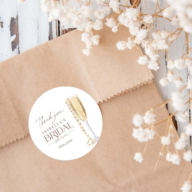 Pearls And Prosecco Bridal Shower Classic Round Sticker (Creator Uploaded)
