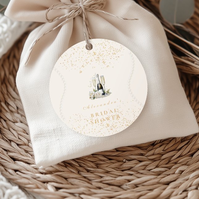 Pearls And Prosecco Bridal Shower Classic Round Sticker (Creator Uploaded)
