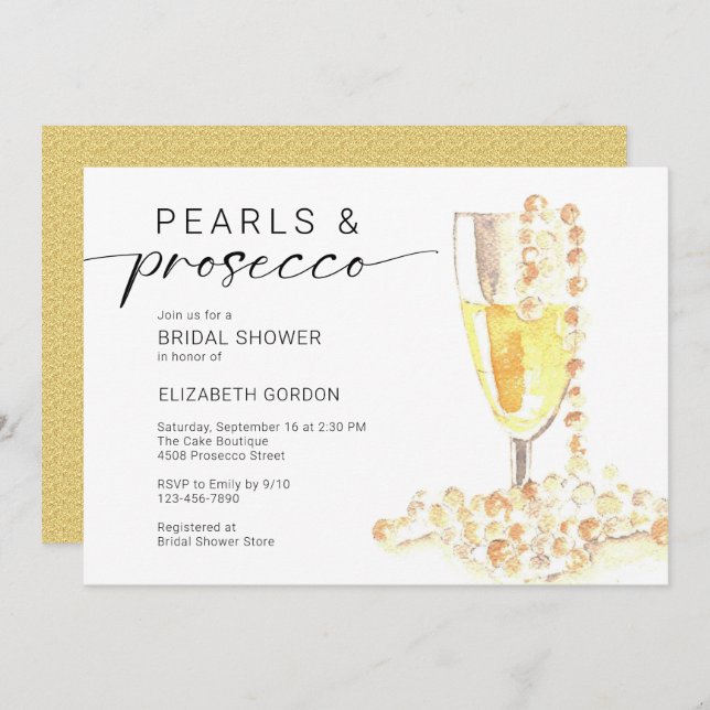 Pearls and Prosecco Bridal Shower Custom Minimal  Invitation (Front/Back)