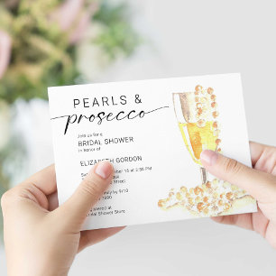 Pearls and Prosecco Bridal Shower Custom Minimal  Invitation