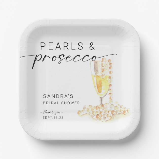 Pearls and Prosecco Bridal Shower Custom Minimal  Paper Plate (Front)