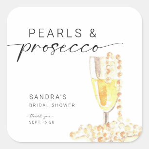 Pearls and Prosecco Bridal Shower Custom Minimal  Square Sticker