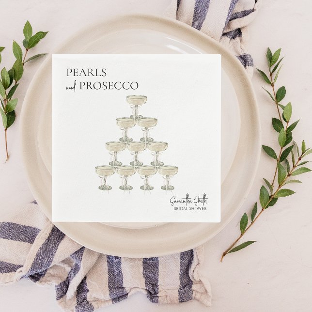 Pearls and Prosecco Bridal Shower Elegant Napkin (pearls & prosecco bridal shower napkins)