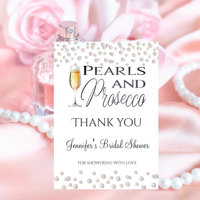 Pearls and Prosecco Bridal Shower Favour Thank You Card (Creator Uploaded)
