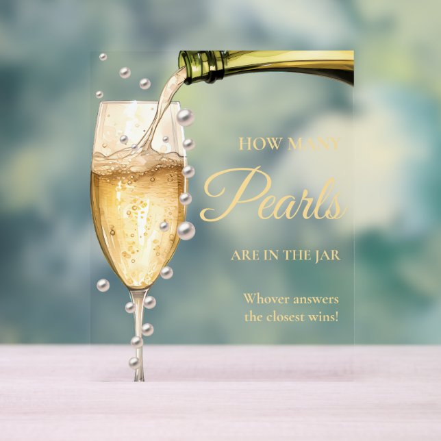 Pearls And Prosecco Bridal Shower How many Pearls  Acrylic Sign (Neutral)