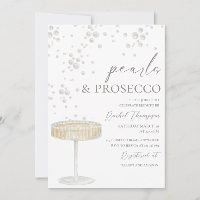 Pearls and Prosecco Bridal Shower Invitation (Front)
