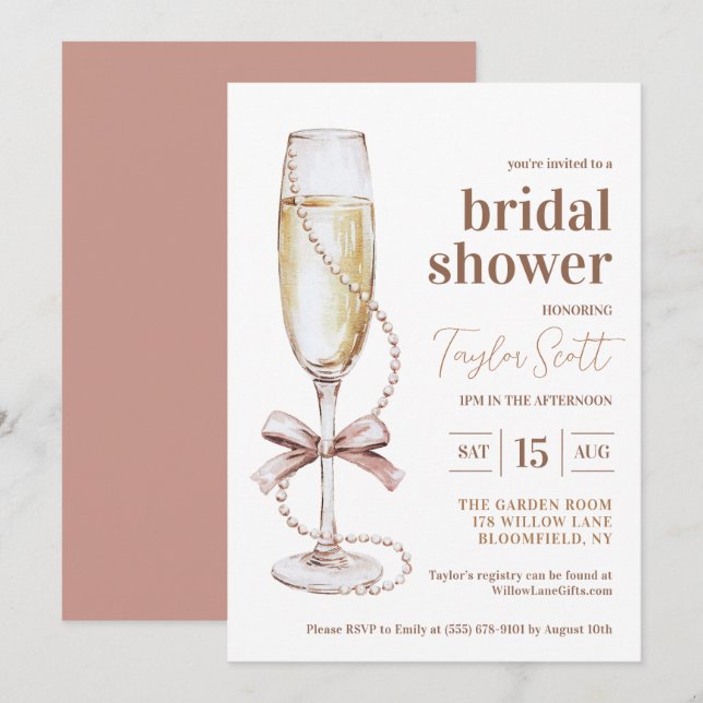 Pearls and Prosecco Bridal Shower Invitation (Front/Back)