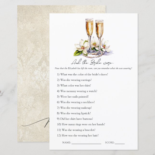 Pearls and Prosecco Bridal Shower Memory Game (Front/Back)