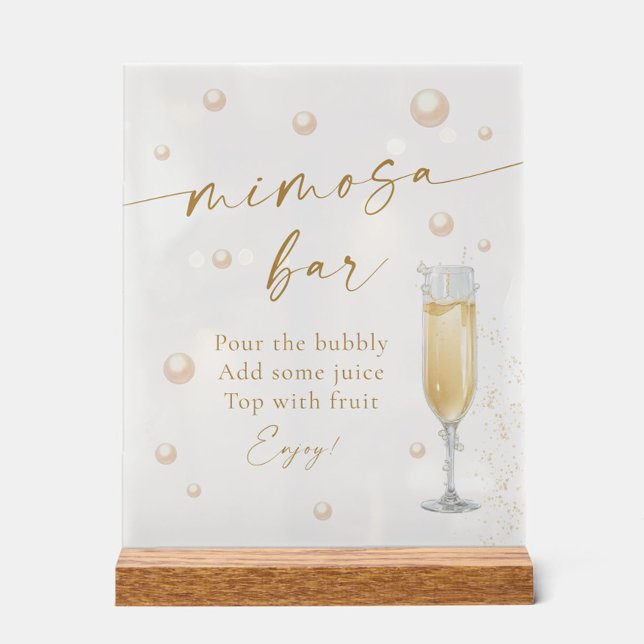 Pearls and Prosecco Bridal Shower Mimosa Bar Acrylic Sign (Creator Uploaded)