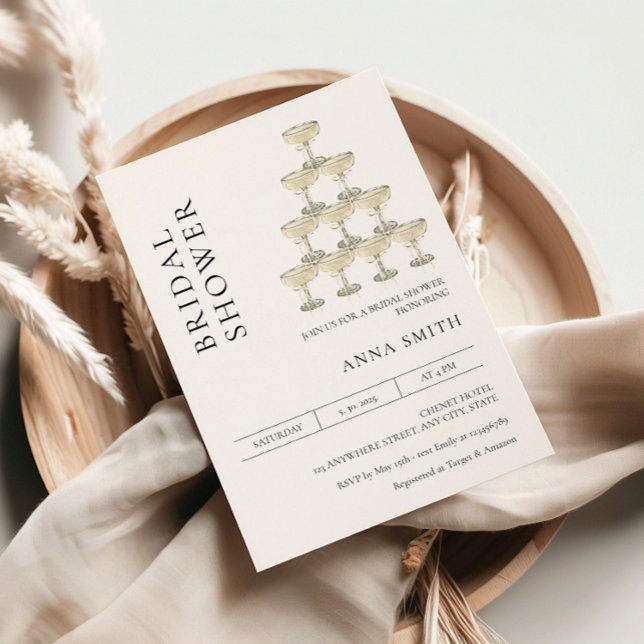 Pearls and Prosecco Bridal Shower Modern Minimal Invitation (Bridal Shower Champagne Tower Elegant Invitation)