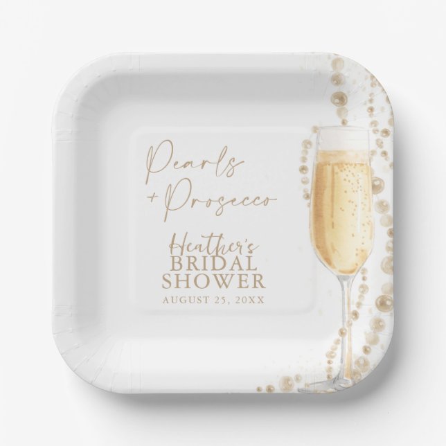 Pearls and Prosecco Bridal Shower  Paper Plate (Front)