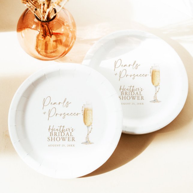 Pearls and Prosecco Bridal Shower  Paper Plate (Creator Uploaded)