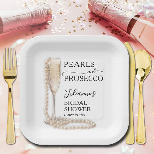 Pearls and Prosecco Bridal Shower Paper Plate