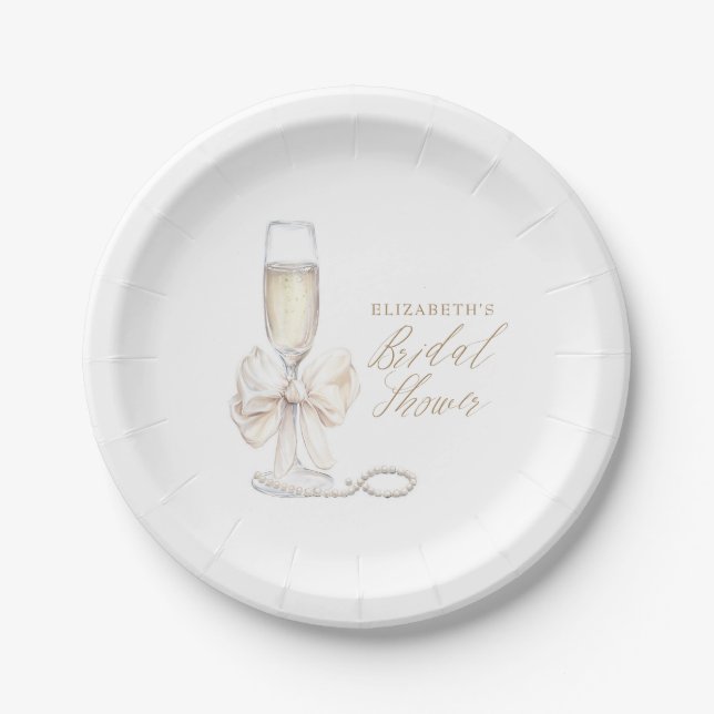Pearls and Prosecco Bridal Shower  Paper Plate (Front)