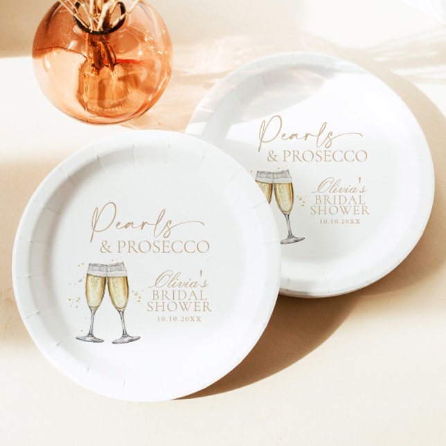Pearls and Prosecco Bridal Shower  Paper Plates (Creator Uploaded)