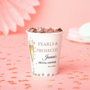 Pearls And Prosecco Bridal shower Party Paper Cups