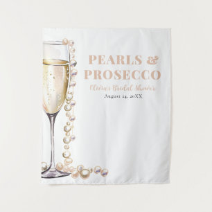 Pearls and Prosecco Bridal Shower Photo Backdrop Tapestry