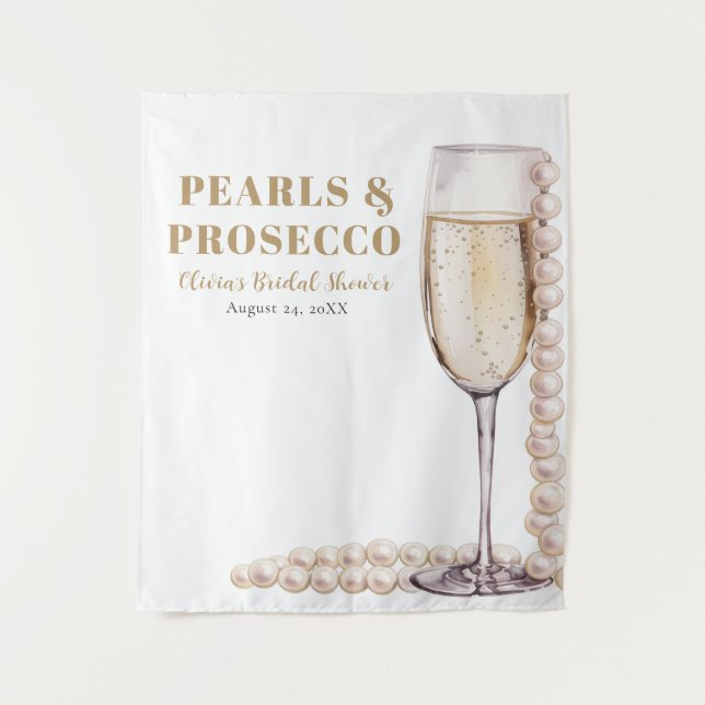 Pearls and Prosecco Bridal Shower Photo Backdrop Tapestry (Front)