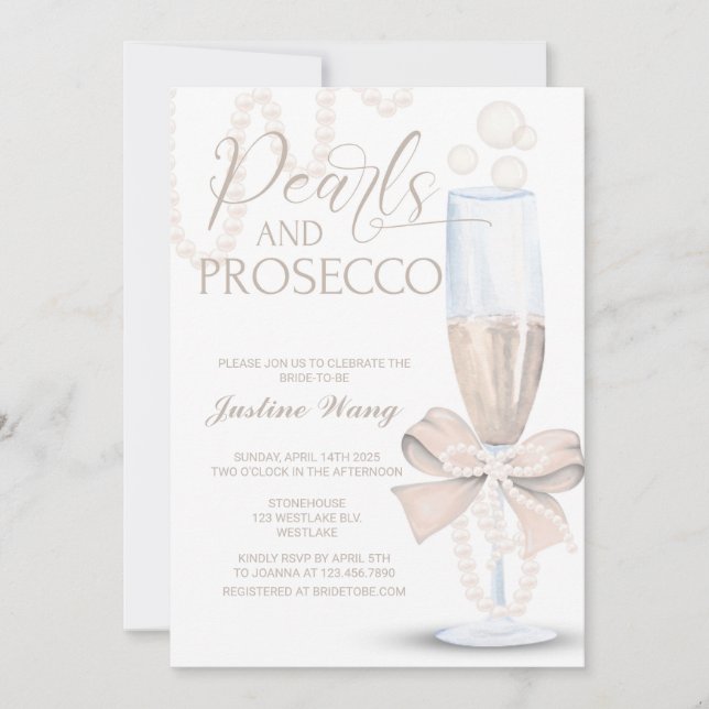 Pearls and Prosecco, Bridal Shower, Prosecco Pearl Invitation (Front)