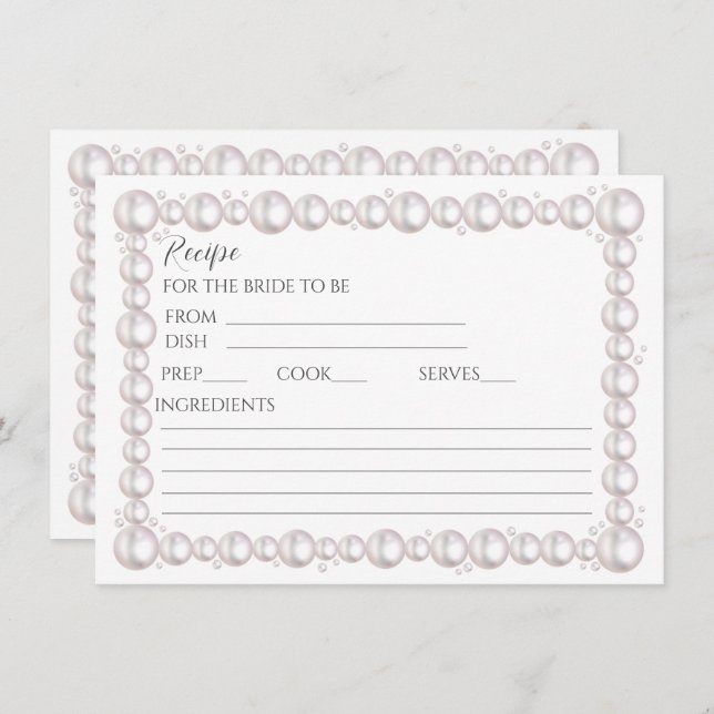 Pearls and prosecco bridal shower recipe card (Front/Back)