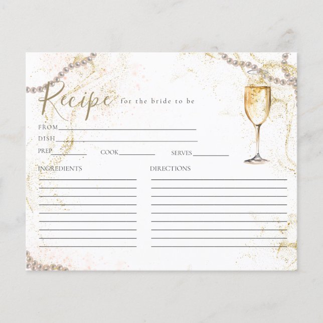 Pearls and Prosecco Bridal Shower Recipe Card (Front)