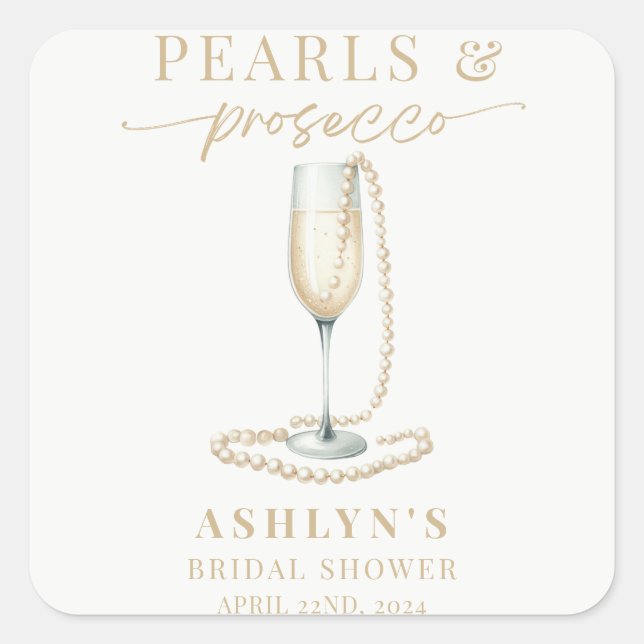 Pearls and Prosecco Bridal Shower Sticker (Front)