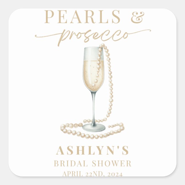 Pearls and Prosecco Bridal Shower Sticker (Front)