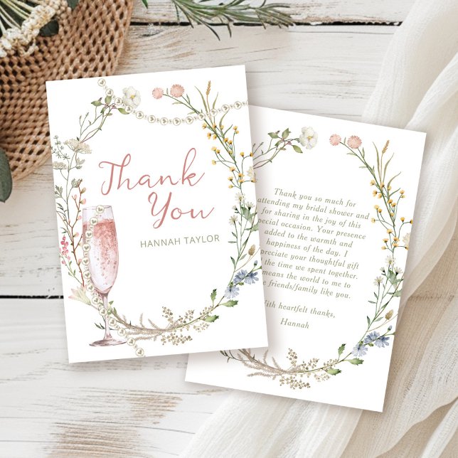 Pearls and Prosecco Bridal Shower Thank You Card (Creator Uploaded)