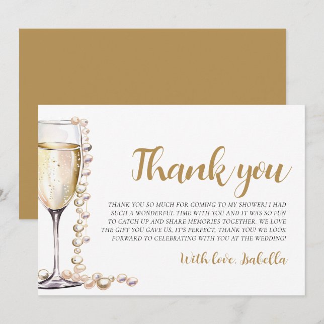 Pearls and Prosecco Bridal Shower Thank you Card (Front/Back)