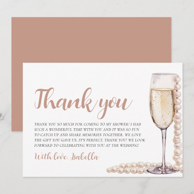 Pearls and Prosecco Bridal Shower Thank you Card (Front/Back)