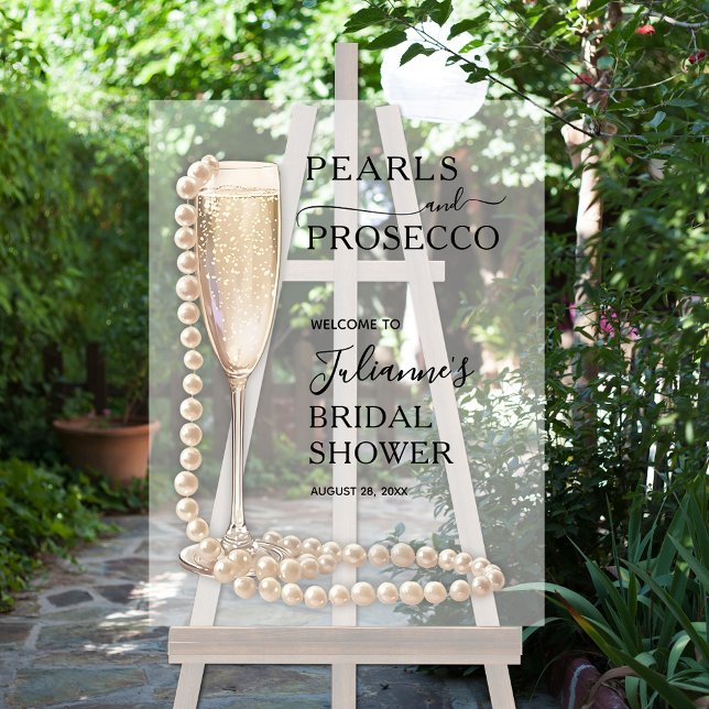 Pearls and Prosecco Bridal Shower Welcome Acrylic Sign (Pearls and Prosecco bridal shower acrylic Welcome sign)