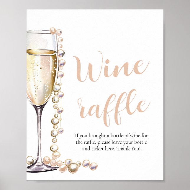 Pearls and Prosecco Bridal Shower Wine Raffle Game Poster (Front)