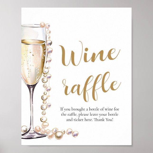 Pearls and Prosecco Bridal Shower Wine Raffle Game Poster (Front)