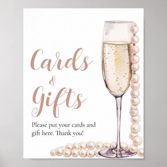 Pearls and Prosecco Champagne Cards and Gifts Sign (Front)