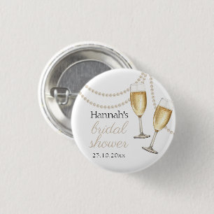 Pearls and prosecco Elegant bridal Shower 3 Cm Round Badge