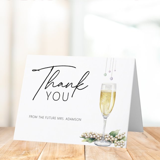 Pearls And Prosecco Elegant Bridal Shower Folded Thank You Card (Creator Uploaded)