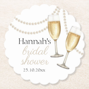Pearls and prosecco Elegant bridal Shower Paper Coaster