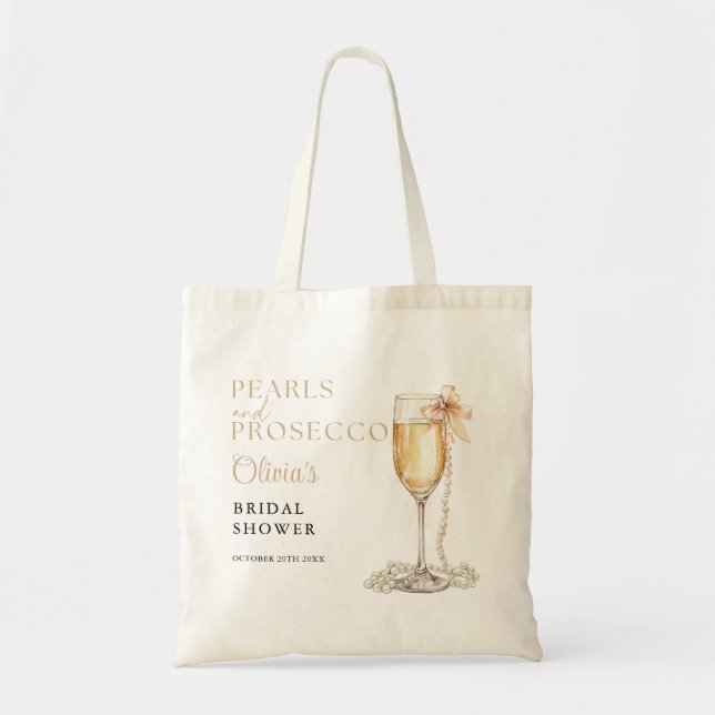 Pearls And Prosecco Elegant Bridal Shower Tote Bag (Front)
