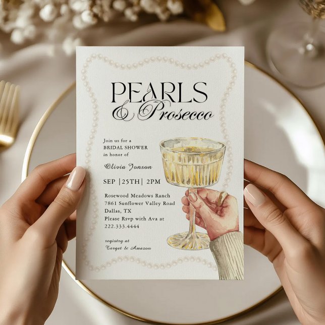 Pearls and Prosecco Elegant Brunch Bridal Shower Invitation (Creator Uploaded)