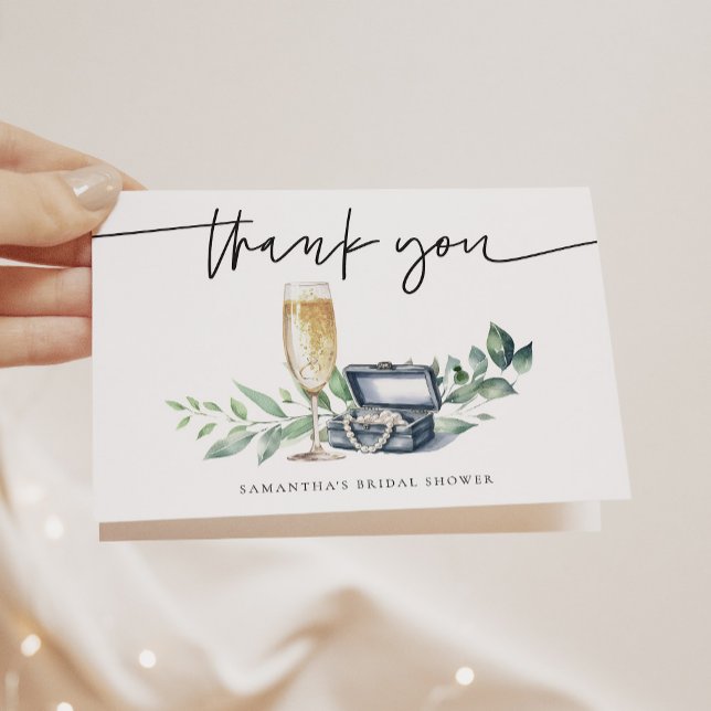 Pearls and Prosecco Elegant Gold Bridal Shower Thank You Card (Creator Uploaded)